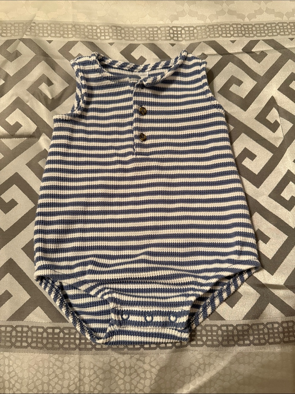 Striped Blue & White Knit Baby Romper